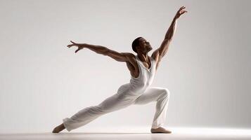 A male ballet dancer in white poses photo