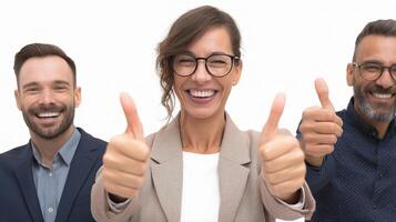 Three business people giving thumbs up photo