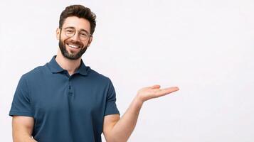 A man with a beard and glasses is holding something photo