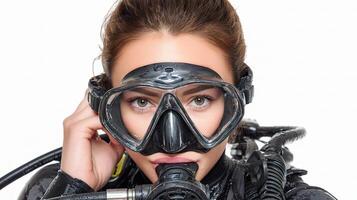 A woman in a scuba suit and mask photo