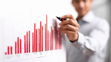 A man is writing on a white board with a graph photo