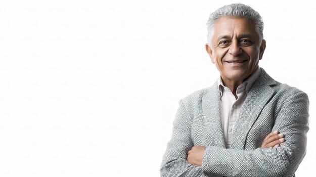 An older man in a suit smiling photo