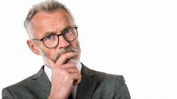 A man with glasses and a beard is thinking photo