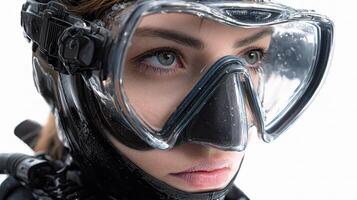A woman wearing a scuba mask and goggles photo