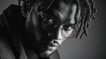 A black man with glasses and dreadlocks photo