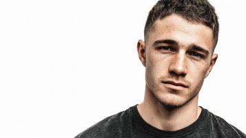 A man with a black shirt on looks to the side photo