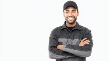 A smiling man in a work uniform photo