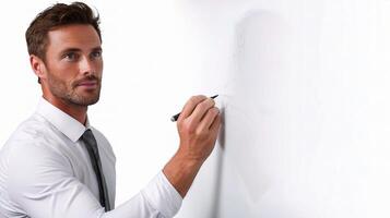 A man is writing on a whiteboard photo