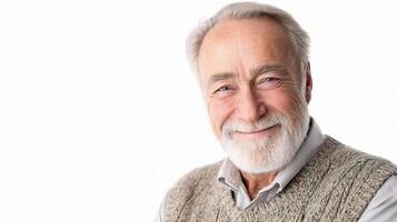 A smiling older man with a beard and sweater photo