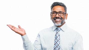 A man with glasses and a beard is holding something photo
