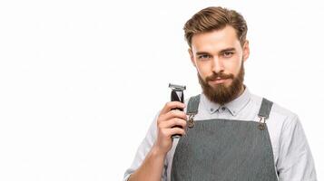 A man with a beard and a beard is holding a razor photo