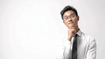 Asian man in shirt and tie posing for the camera photo