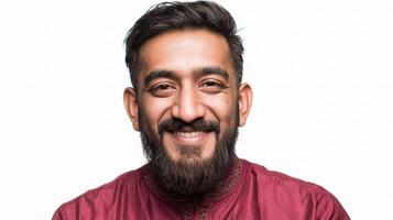 A man with a beard and a maroon shirt photo
