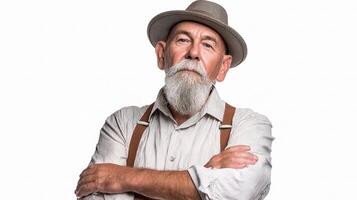 An old man with a white beard and hat photo