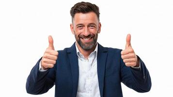 A man with a beard and suit giving the thumbs up photo