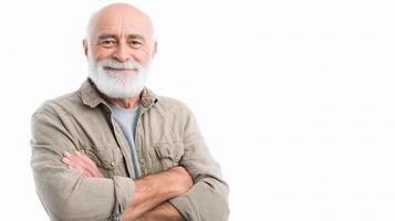 An older man with a white beard and a gray shirt photo