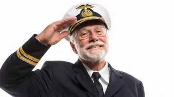 An old man in a sailor's hat saluting photo