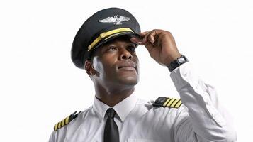 A black man in uniform with his hat on photo