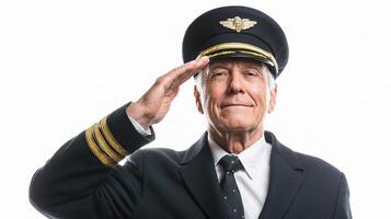 An older man in a uniform saluting photo