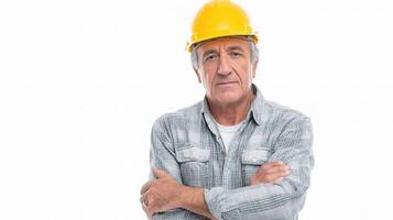 A man in a hard hat and shirt photo