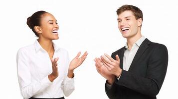 Two business people clapping together photo