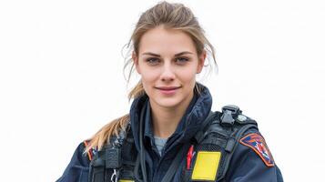 A woman in a police uniform posing for a photo