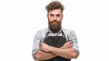 A bearded man with a beard and apron photo
