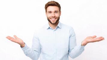 A man is holding up his hands in the air photo