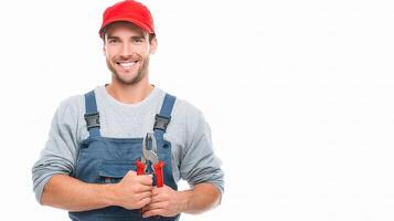 A man in overalls holding a wrench and smiling photo