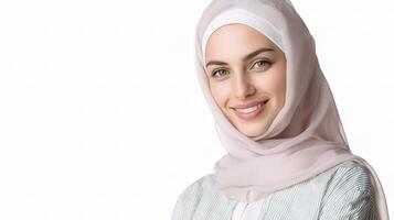 A woman wearing a hijab is smiling photo
