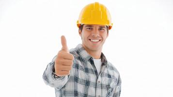 A man in a hard hat giving the thumbs up photo