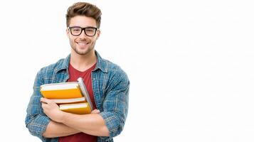 A man with glasses holding a book photo