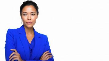 A woman in a blue suit and tie photo