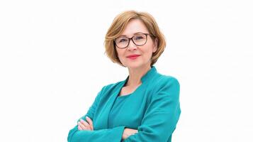 A woman in glasses and a green blazer photo