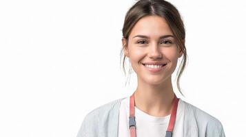 A woman with a stethoscope is smiling photo