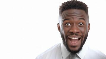 A man with a beard and white shirt is making a funny face photo