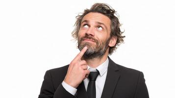 A man in a suit and tie is thinking photo