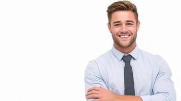 A smiling man in a shirt and tie photo