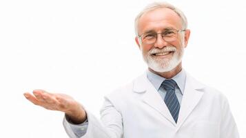 A smiling older man in a lab coat photo