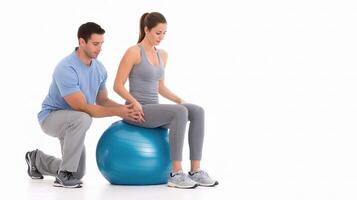 A man and woman sitting on an exercise ball photo