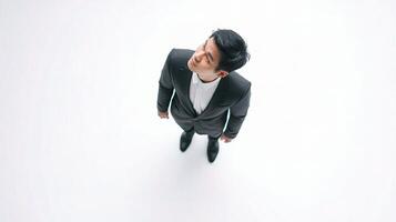An overhead view of a man in a suit photo
