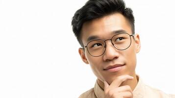 A young man with glasses on his chin photo