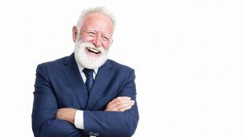 A smiling old man in a suit and tie photo