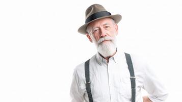 An old man with a white beard and a hat photo
