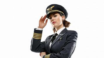 A woman in a pilot uniform saluting photo