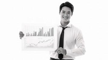 A man in a tie holding a chart with graphs on it photo