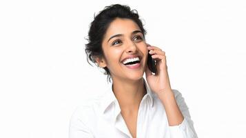 A woman talking on a cell phone photo