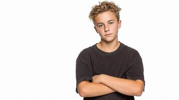 A boy with his arms crossed standing with his arms crossed photo