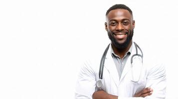 A black man in a white lab coat photo