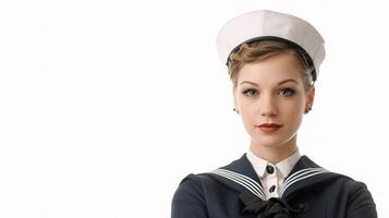 A woman in a sailor uniform with her arms crossed photo